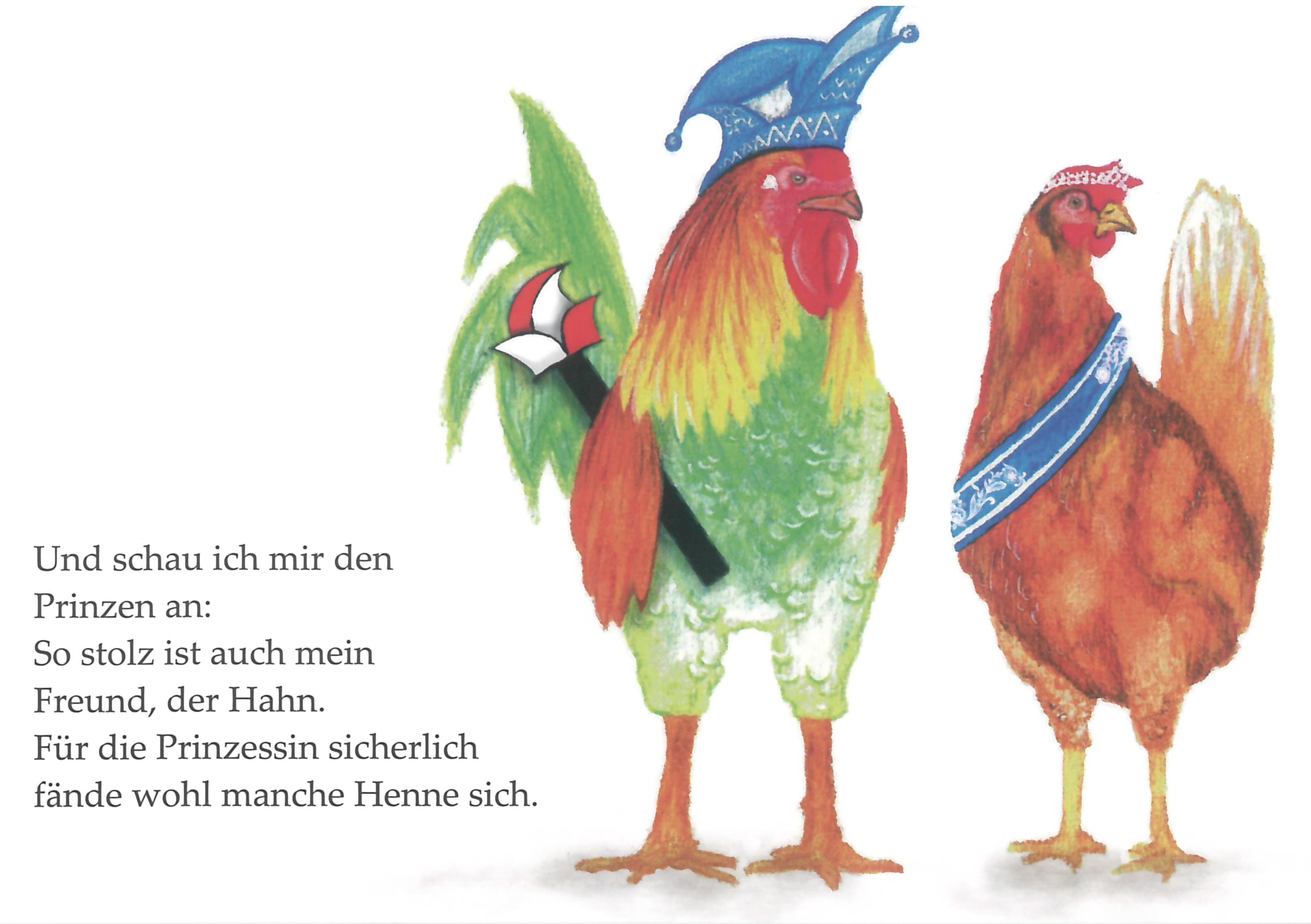 Postkarte Hahn und Henne aus Karneval der Tiere
